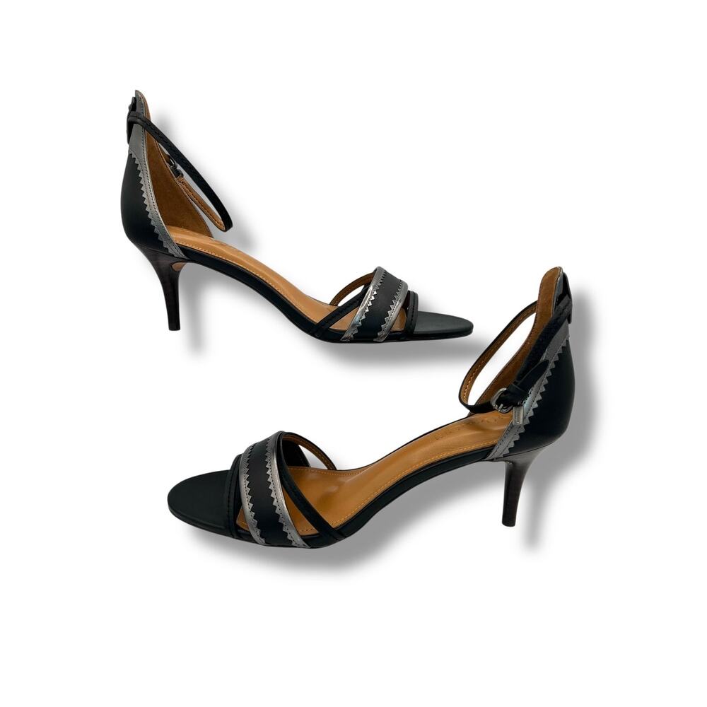 Coach Maxine Black Leather D'Orsay Kitten Heel Ankle Strap Sandals 8.5 Chic